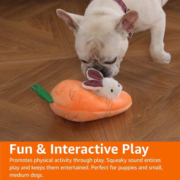 Hide and Seek Squeaky Dog Plush Toy, Rabbit and Carrot, Orange and White, 5 Pack - Picture 3 of 16